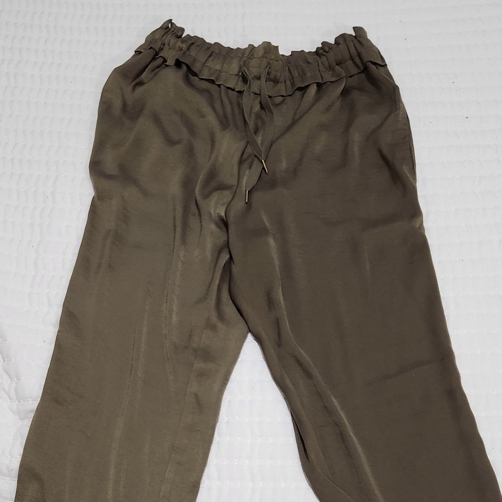 RACHEL ZOE SATIN OLIVE PANTS SIZE XS